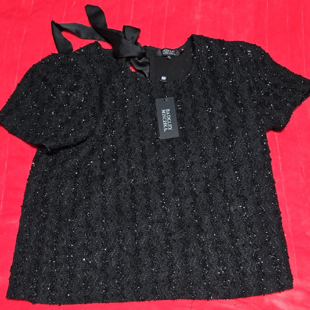 Badgley Mischka Black Sequin Blouse